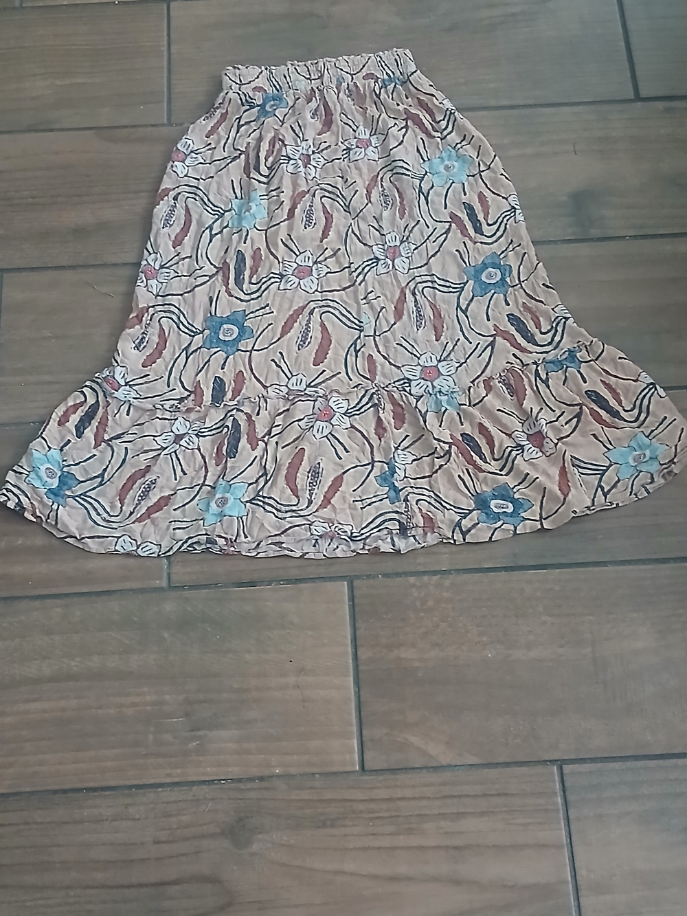 Christian Siriano Beige Floral Midi Skirt with Blue Accents